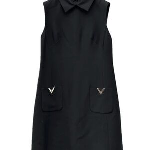 Valentino Black Sleeveless Mini Dress with V-Pocket Accents